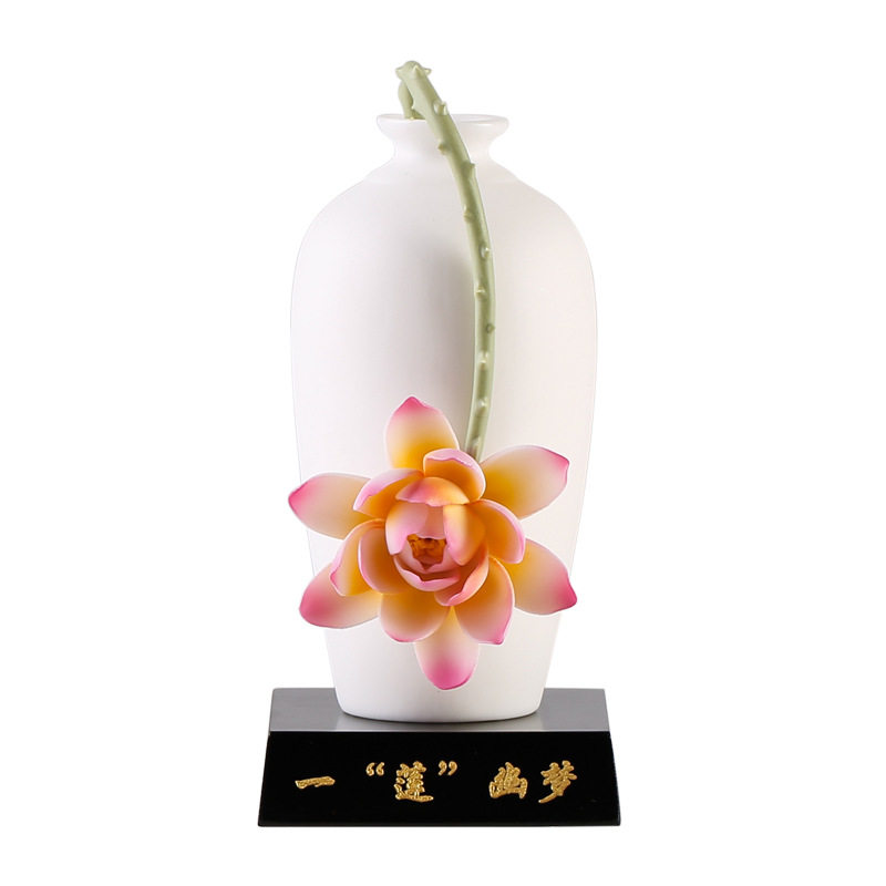 现货速发新中式陶瓷花瓶摆件办公室客厅莲花插花轻奢卧室干花小花
