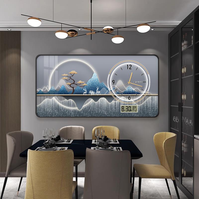 万年历2025年款装饰画带钟电子钟表挂新免打TPL孔客钟厅时静音表