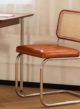 餐椅家用椅子书房民宿网诧寂风办公ZKX椅复古实编木新藤中式红牑