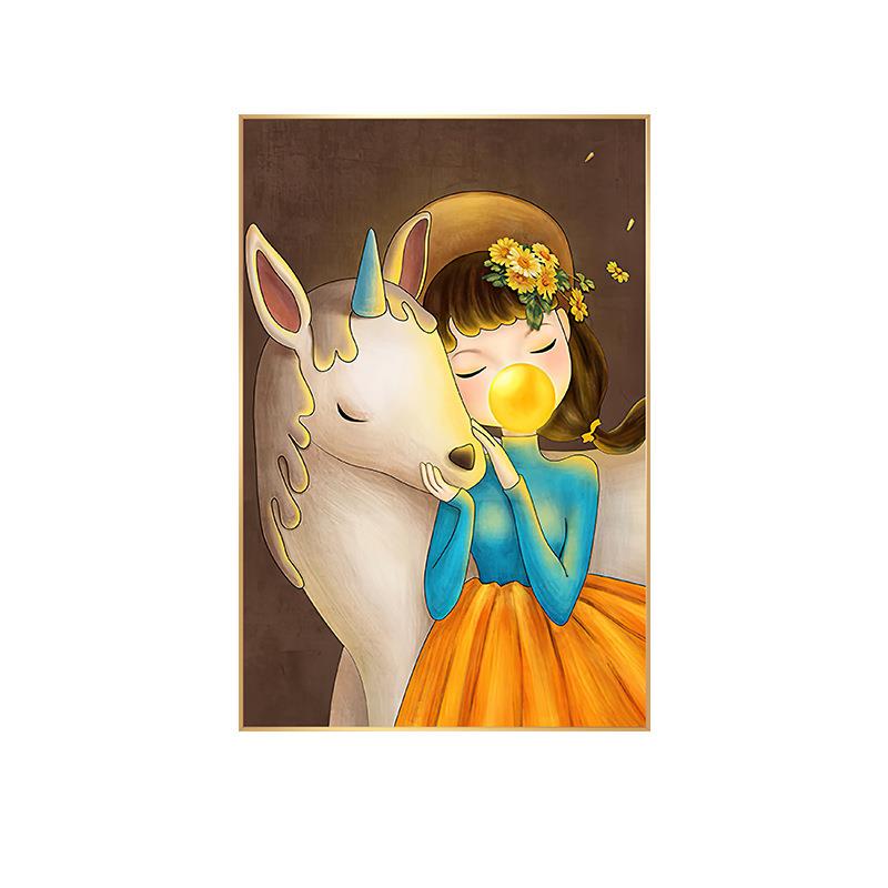 儿童房装饰画女孩子房间挂画独角兽梅花鹿小姐和一只鹿可爱壁画图片