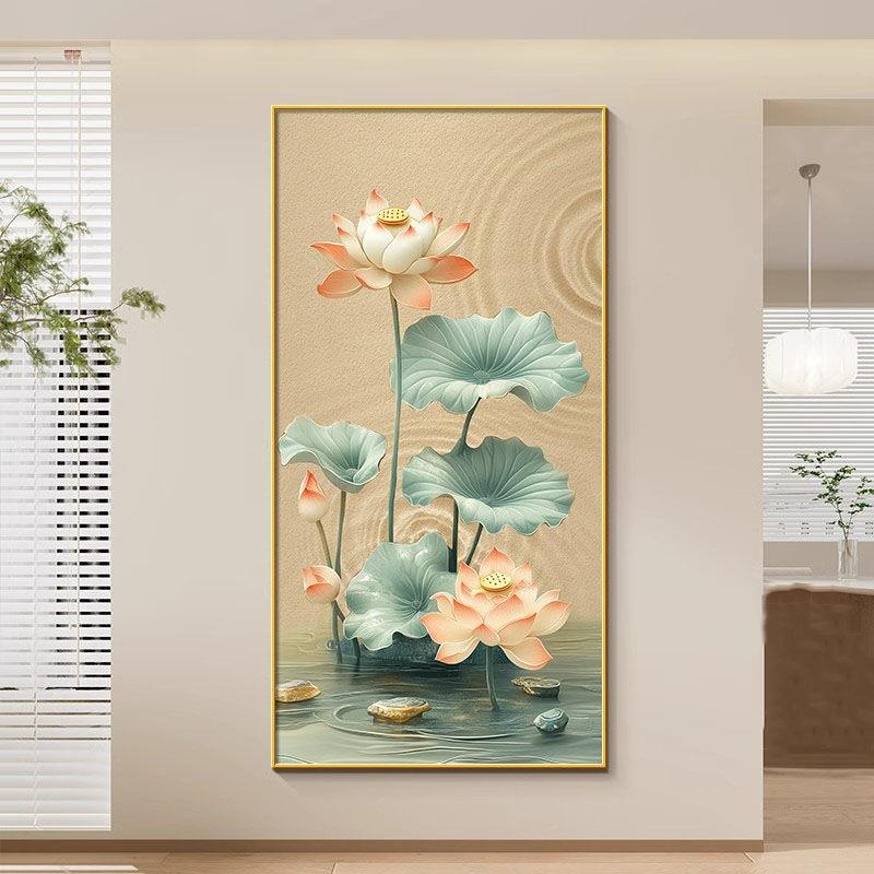 鲤鱼莲花图卫生间荷花鱼图玄关装饰画新中式鲤鱼招财聚财挂画入图片