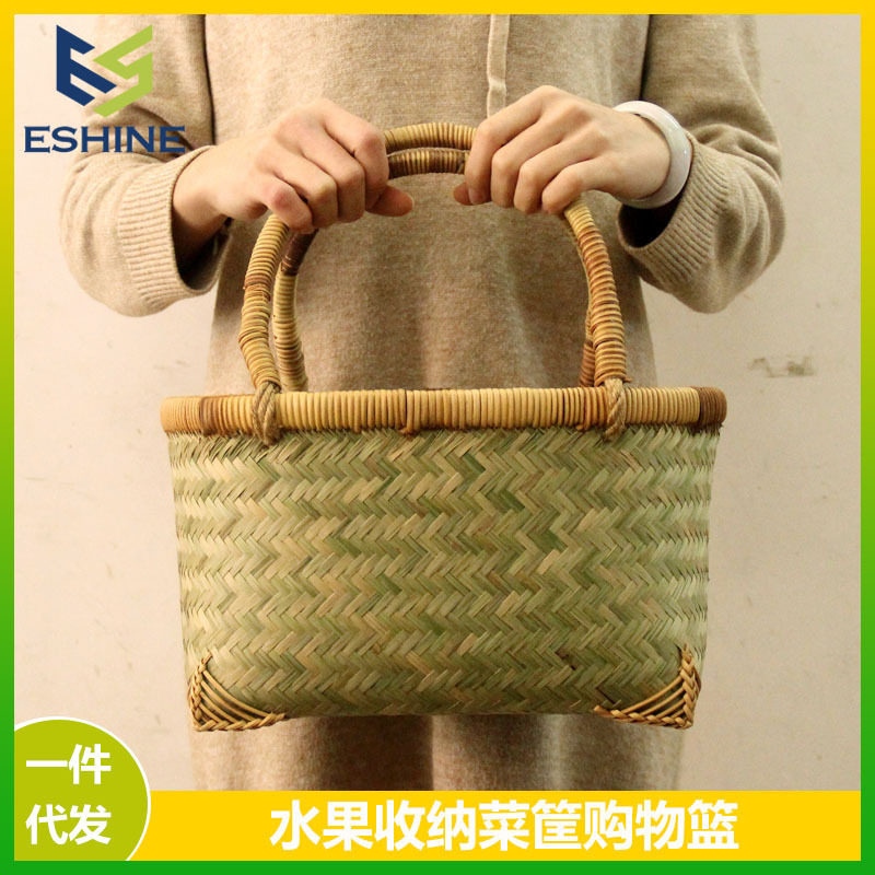 复古手编水果手提篮购物篮蔬菜干果玩具面包国潮手工编织杂物篮子