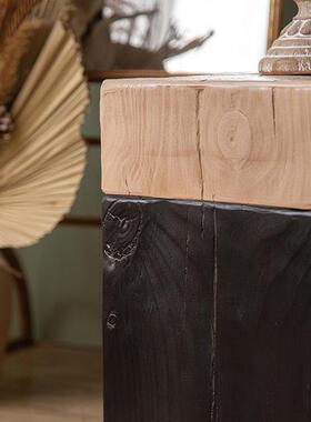 复色古双方形E822-3墩边桌原沙发边木几创意民宿根雕树桩木个性茶