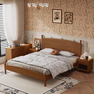 全实木床复古中古风纯实木白蜡木家用1米5主卧8双人床大床