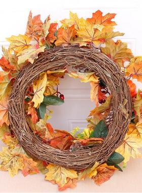 枫叶南瓜AL102622万圣节花环节藤条壁挂件家居饰装品假树叶门饰感
