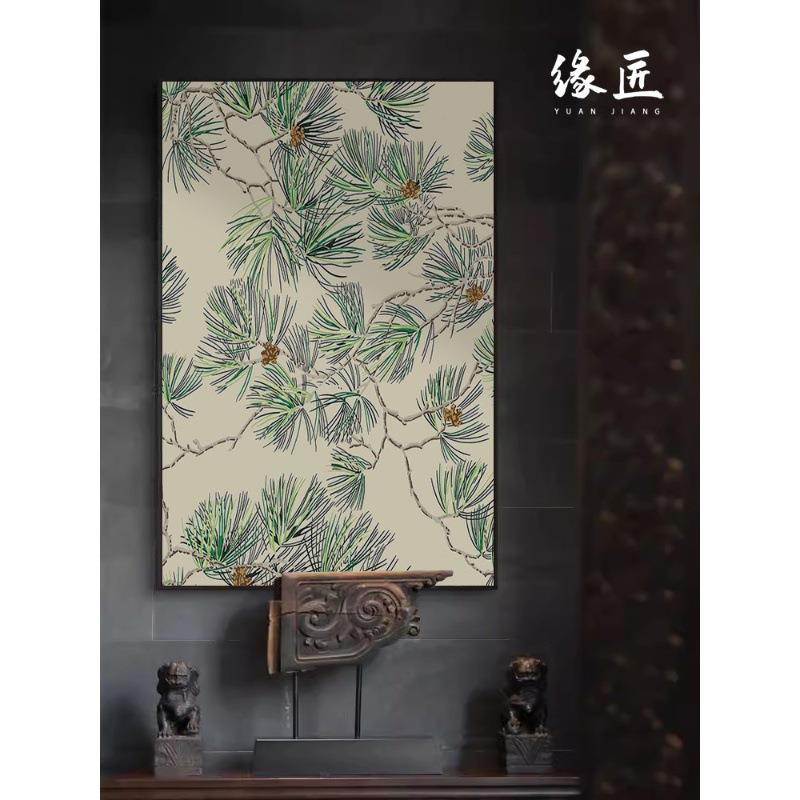 法式复古客厅装饰画新中式古典玄关餐厅壁画书房茶室国风松树挂画图片