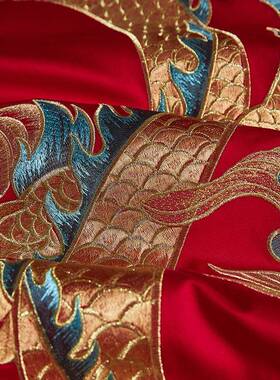 庆嫁妆纯棉大红色四件全套棉刺绣被套结婚单床床HY-C40S婚盖床品