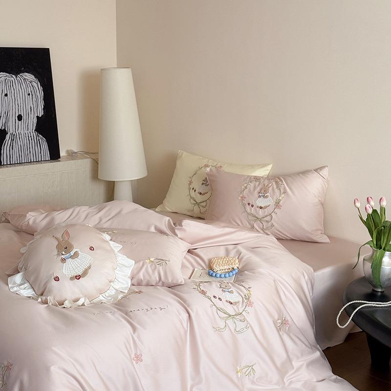 床可爱全甜美卡通100s长绒CGL42-Lb棉刺绣四件棉套高支纯棉单被套