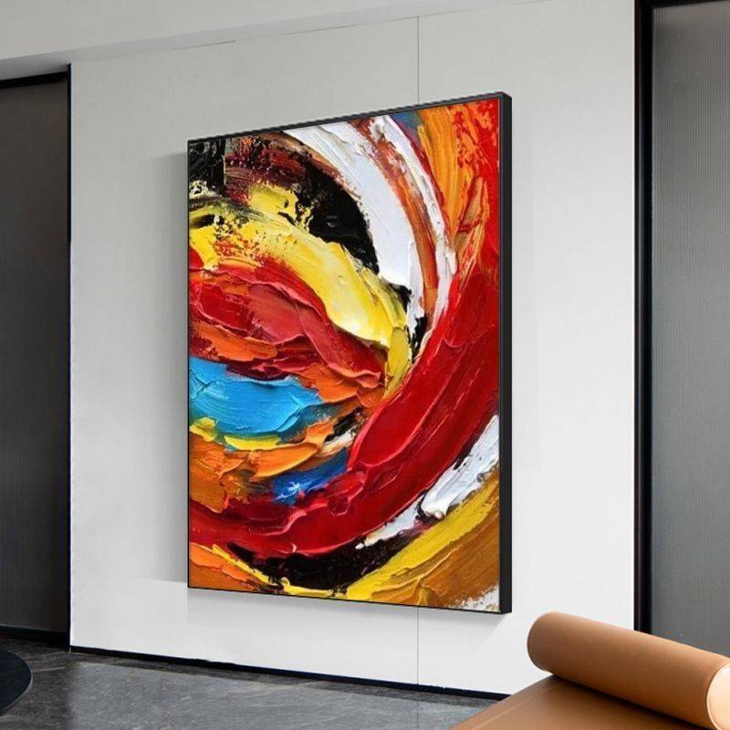 顺丰手绘油画抽象肌理画翻涌黑白橙立体客厅装饰画玄关挂画壁画图片