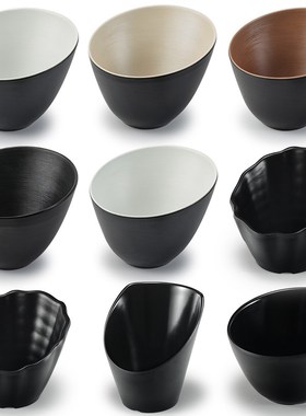 速发密胺斜口火商用碗锅蔬餐具店菜生菜桶黑色塑料自助餐厅调料酱