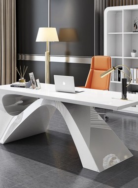 速发白色简漆经理主管董事长桌板桌烤约办公室院医美咨询老椅