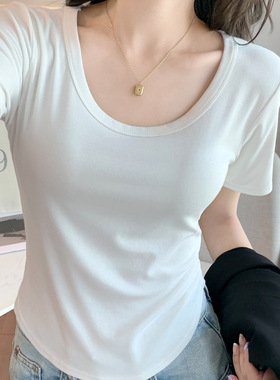速发白色t恤上024新款春夏季短款内搭u领打底衫外穿直播薄款2衣