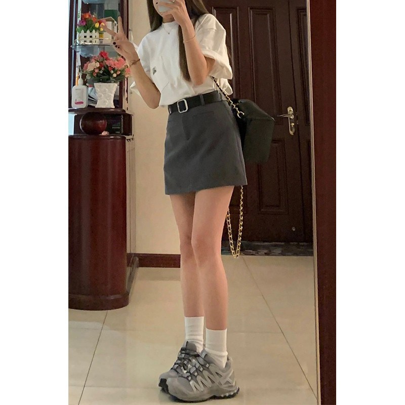 速发深灰色学院短裙大码微胖高腰a字包臀半身裙子夏