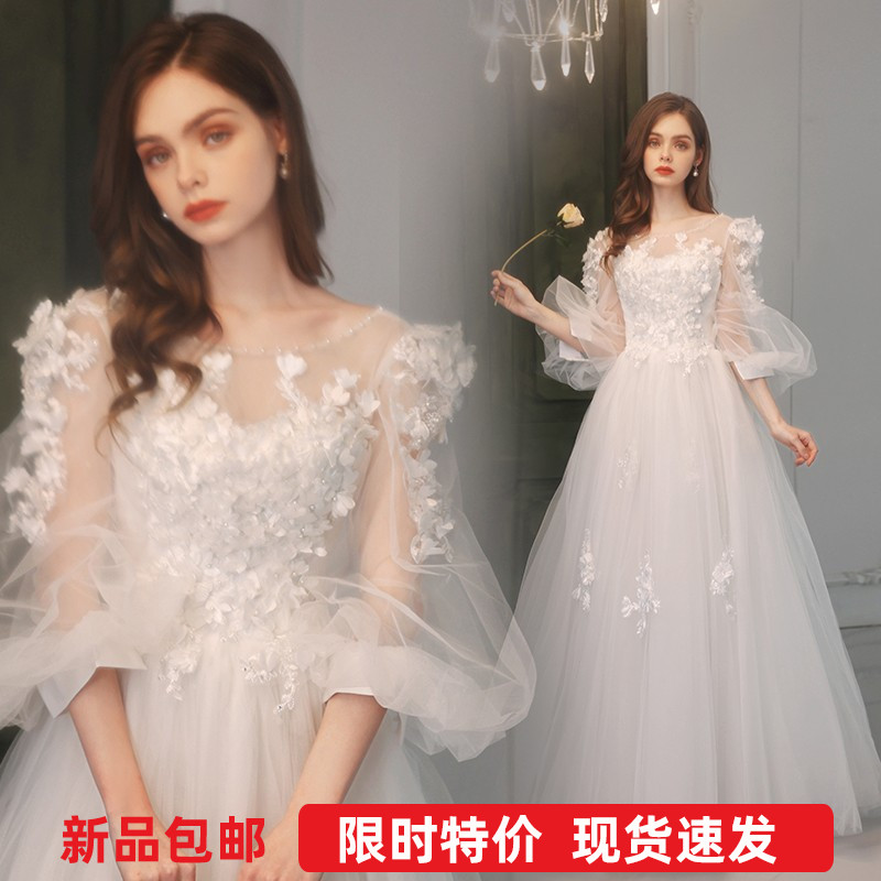 速发长天幻嫁衣】梦使花朵法式宫廷【袖公主新娘婚纱礼服052