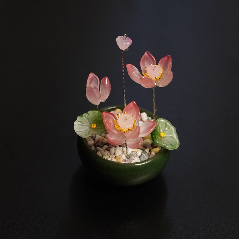 速发琉璃花瓣陶瓷花盆摆件小清新盆栽纯手工复居饰品桌面摆件