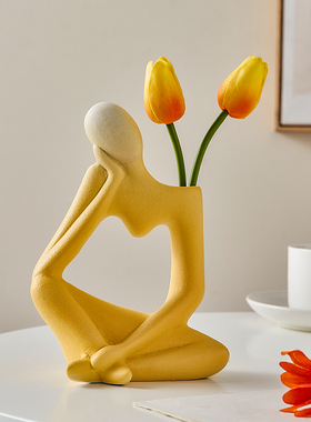 速发抽象装物艺术小花瓶摆面客厅饭厅桌件花插花假花花艺人饰品