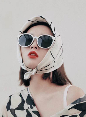 速发韩版墨ag原宿u镜复古圆框太镜米白色边框修脸果冻粉