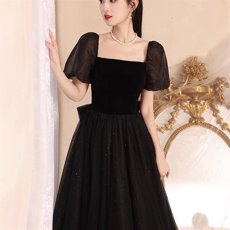 速发大码黑色晚礼服年会主持高级感会演气质艺考宴出轻奢高端