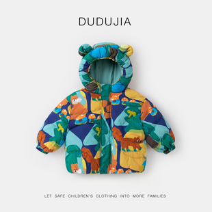 男童连帽外套满印洋气女童秋装 宝宝羽绒服秋冬新款 潮 90%含绒量