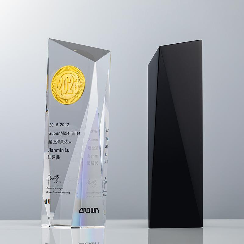 新款黑色水晶奖杯定制高档大气企业员工年会颁奖礼品商务合作订制