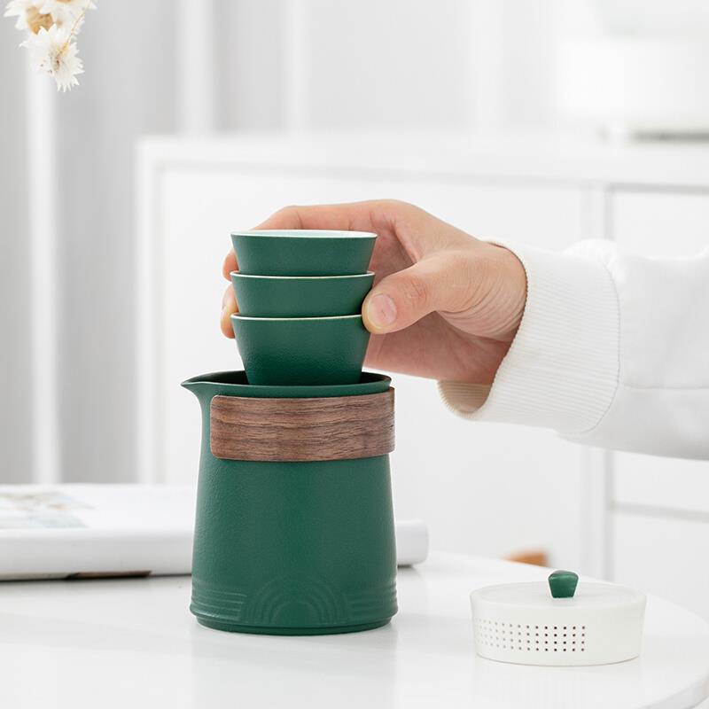 陶瓷户外功夫茶具套装便携式一壶三杯快客杯泡茶壶茶杯单人旅行包