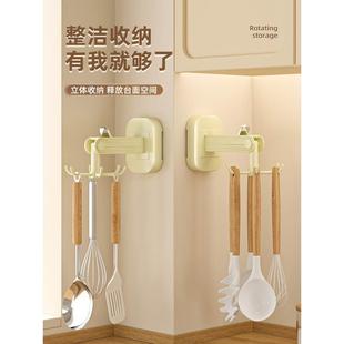 旋转吸盘挂钩免打孔锅具勺子收纳架厨房家用锅铲架挂架壁挂置物架