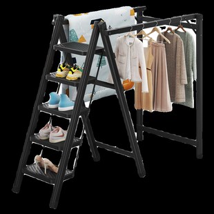 梯子晾衣c架神器多功能双杆伸缩衣架晒被阳台晾晒衣物晒内外折叠
