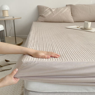 韩式全棉水洗棉绗缝床笠三件套夹棉加厚床盖纯棉T床垫保护套防尘