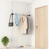 顶天立地衣架杆落地组合s晾衣架卧室内挂衣架伸缩晾衣杆凉晒衣帽