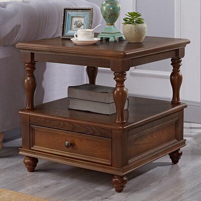 美式沙发边柜实木茶几侧边u柜边桌客厅小户型小桌子小方桌复古方