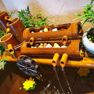 鱼缸过滤器水循环竹子流r水器瓷缸石槽圆形瓦缸养鱼增氧小型过滤