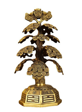 纯铜发財树金钱元宝摇钱树家居摆件硬币树店铺开业T风水酒柜装饰