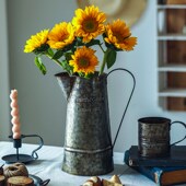 美式 饰品摆件电视柜玄关拍摄道 乡村复古铁艺花桶鲜花桶干花瓶E装