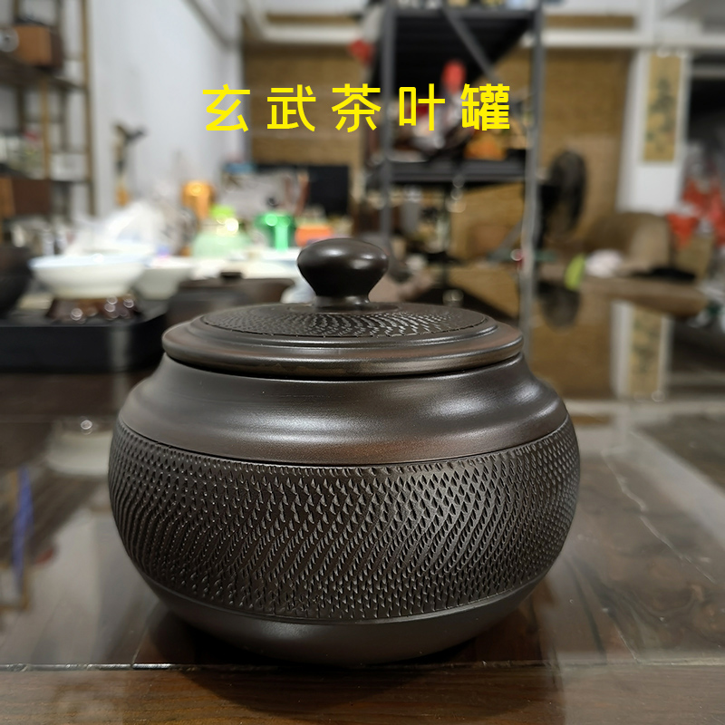 建水紫陶茶叶罐功夫茶具配件紫砂陶瓷全手工密P封罐储茶罐复古一