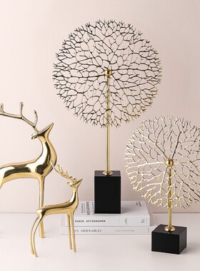 速发LIVET风轻奢纯铜麋鹿珊树发财瑚摆件客厅玄关酒小柜装饰品