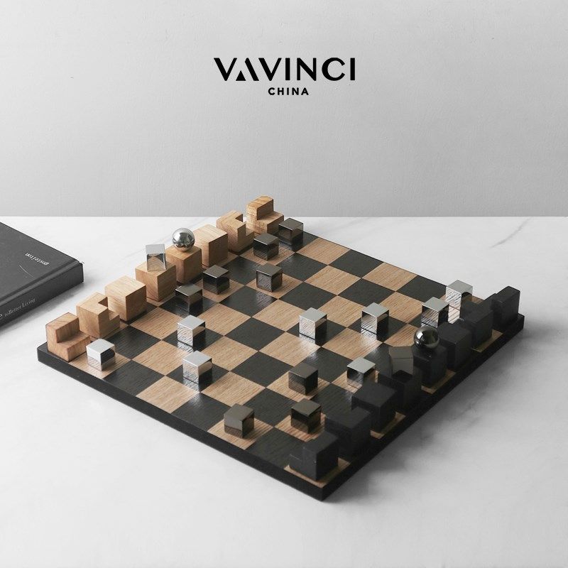 速发新品欧式盘古创复轻奢木质国际象棋意摆件样板间客厅书房软装