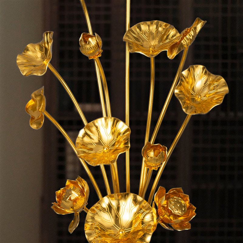 速发佛前金莲花供花銮荷花带花瓶家用供奉供菩萨供佛用品摆件