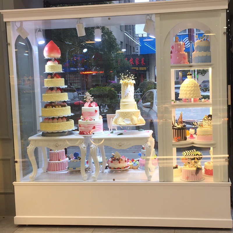 速发烘焙蛋糕店面包店生日蛋糕实木样品展示柜模型铁艺展示架玻璃