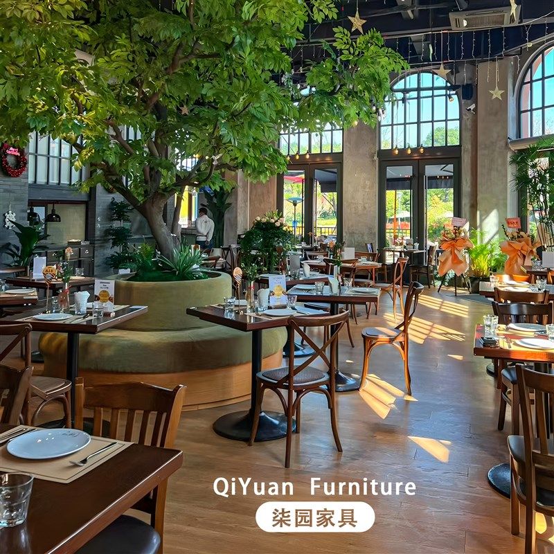 速发复古咖啡厅厅木桌椅西合商用餐桌组餐实椅子甜品蛋糕店美式长