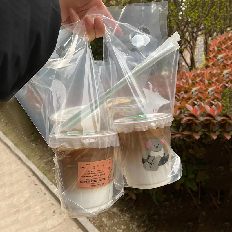 速发包茶袋次打奶袋一子性嘟嘟胖胖杯冰粉咖啡杯手提塑料打包杯袋