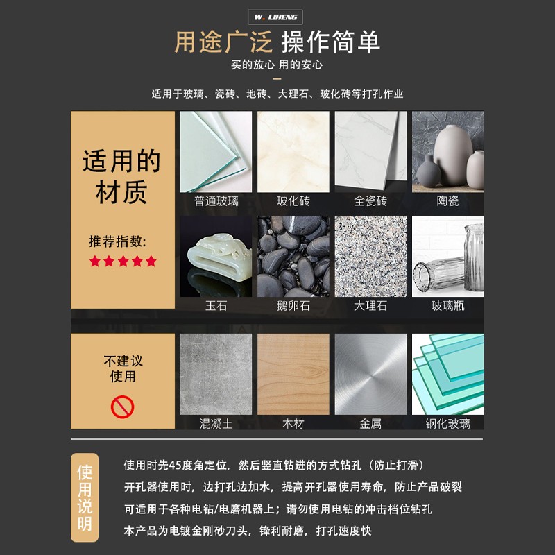 速发玻璃开孔器水大砂头瓷砖陶瓷金刚钻打孔器玉石磨圆工具钻理石