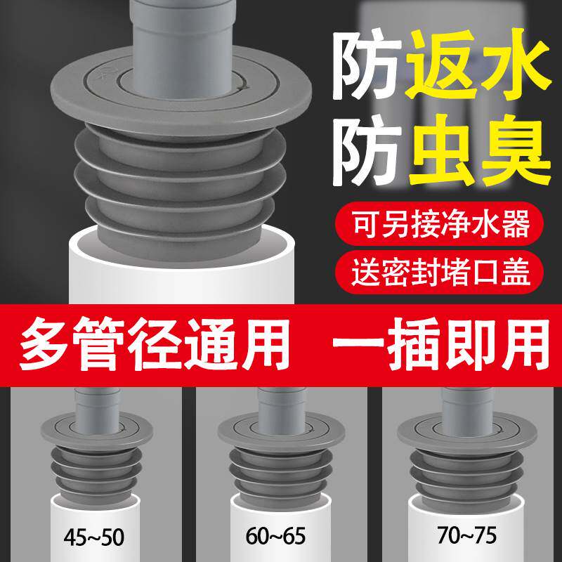 速发下水管防机道神器洗衣返地漏接头堵口器厨房排下水臭防臭塞密