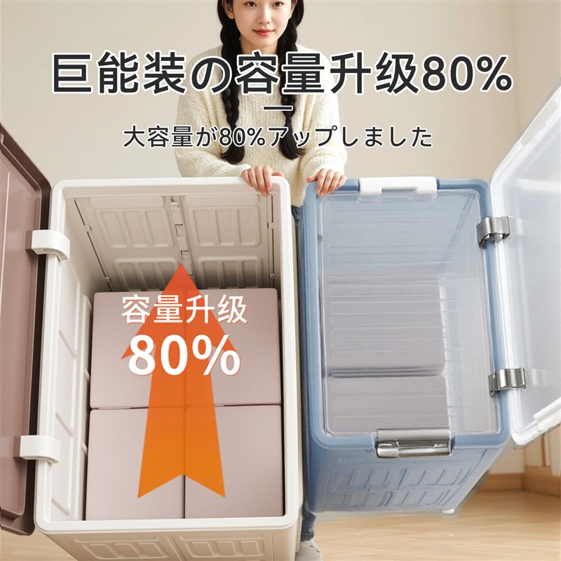 速发日本折叠收纳箱带滑轮带盖多功能储物箱衣服收纳家用整理盒大