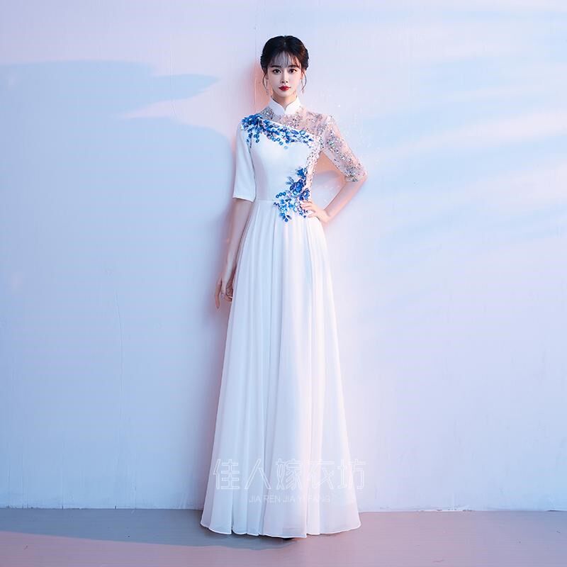 速发大合唱团演出服长裙成人主持古筝演奏礼服钢琴朗诵表演比赛艺