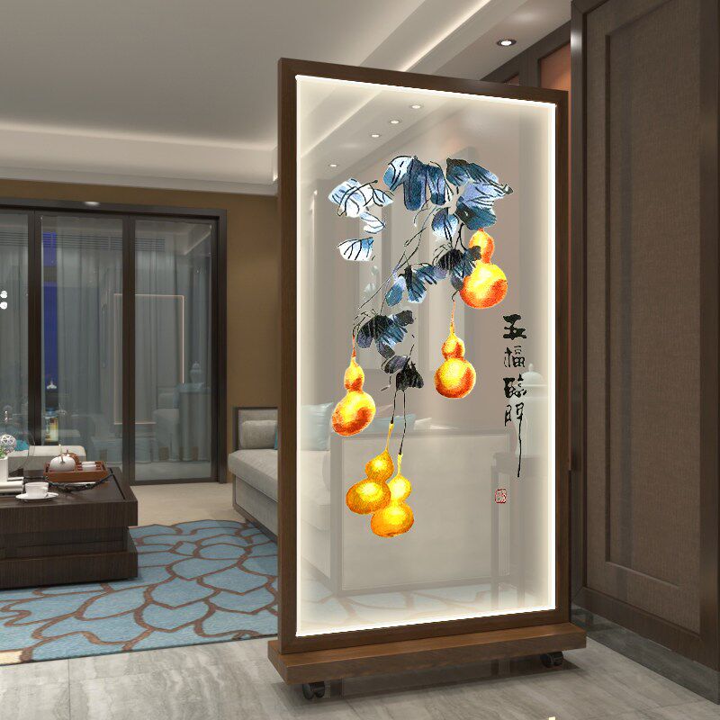 速发新中式实木屏风隔断客厅入户正对门遮挡双面刺绣酒店玄关座屏