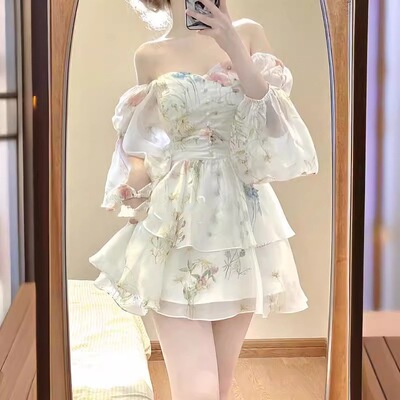 CJY 法式连衣裙子时尚女装碎花短裙亚马逊新款修身