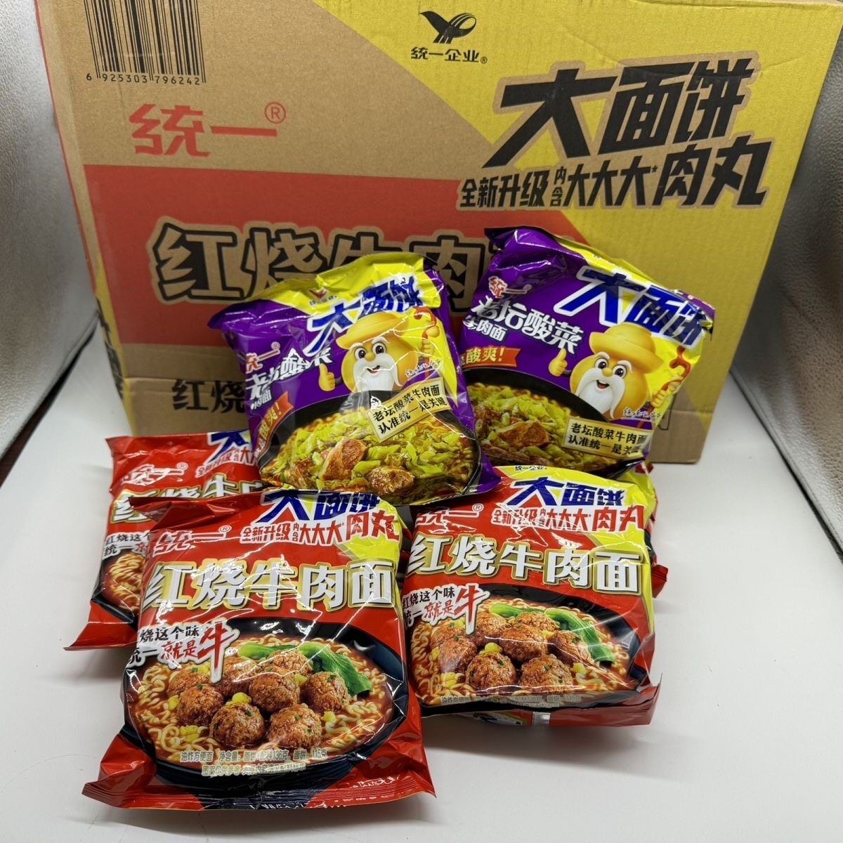统一方便面大面饼24袋一整箱老坛酸菜红烧牛肉香辣牛肉老坛泡面
