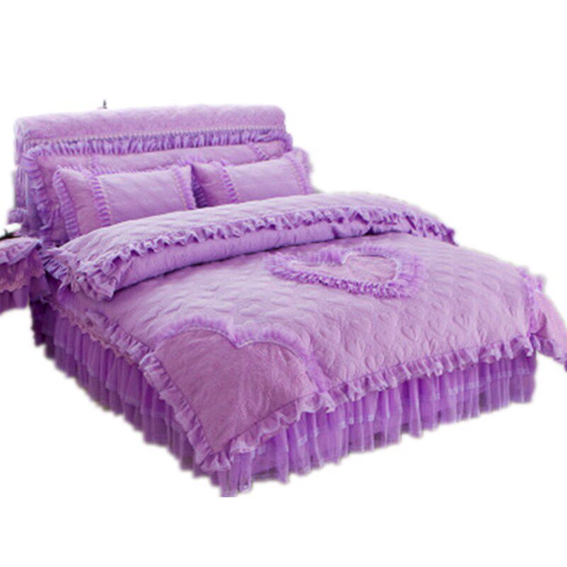 公主风床裙四件套韩式花边纯色加棉加F厚床罩蕾丝床单被套婚庆粉,床上用品,婚庆床品套件,淘宝优惠券,粉丝福利购,淘宝优惠卷