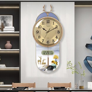 天顺木质b合金客厅装饰挂钟静音餐厅装饰画新中式高档挂表轻奢时