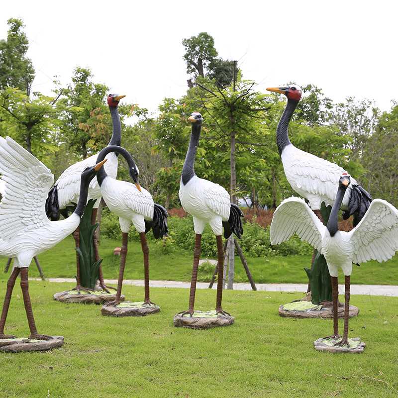 仿真仙鶴丹頂鶴鴕鳥玻璃鋼擺件戶外花園庭院園林景觀裝飾白鷺擺件